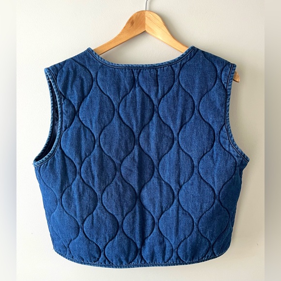 CIDER Quilted Blue Denim Tie Front Vest Women’s Medium Cropped Boxy Fit -western - Picture 7 of 7